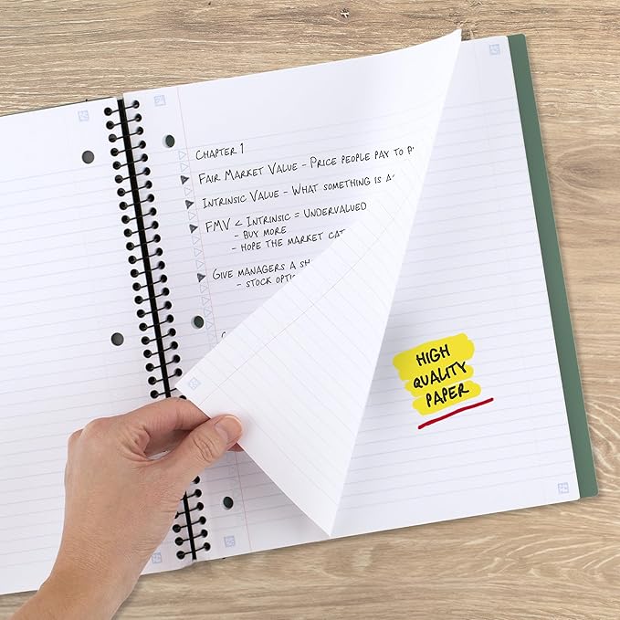 Five Star Advance Spiral Notebook + Study App, 1 Subject, College Ruled Paper, 8-1/2" x 11", 100 Sheets, Spiral Guard, Movable Tabbed Dividers, Seaglass Green (820012C-ECM)