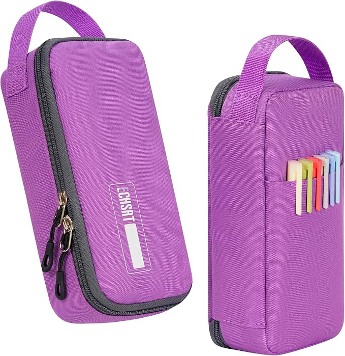 ECHSRT Large Capacity Pencil Case with Hidden Pocket, 1200D Oxford Fabric Zipper Pencil Pouch with Handle, Multi-Pocket Stationery Organizer for Office, College, Travel and Daily Carry, Purple