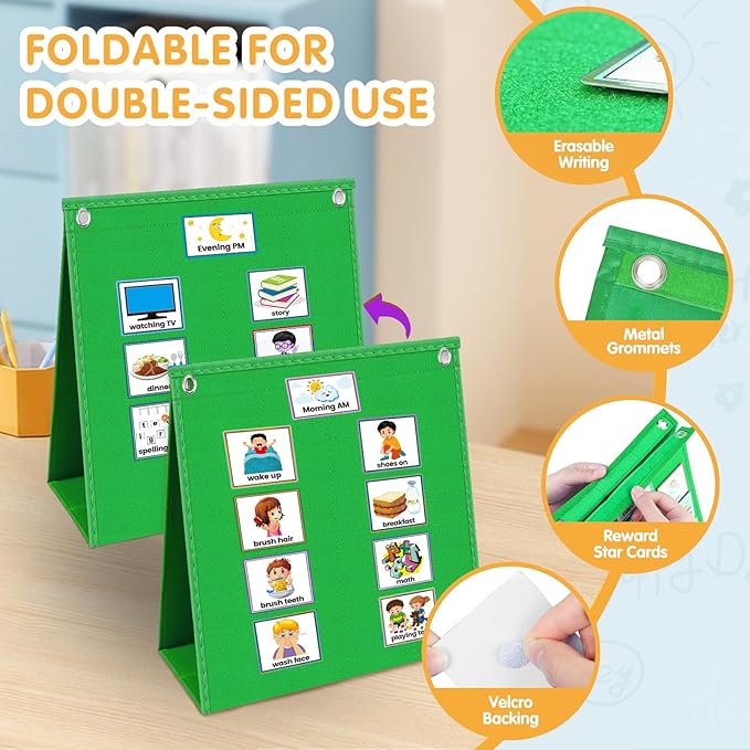 ALSLEA Visual Schedule for Kids with Autism Chore Chart for Kids Daily Routine Chart Autism Learning Materials Toddler Planning Board Visual Schedule for Classroom, Home with 124 Cards (Green)