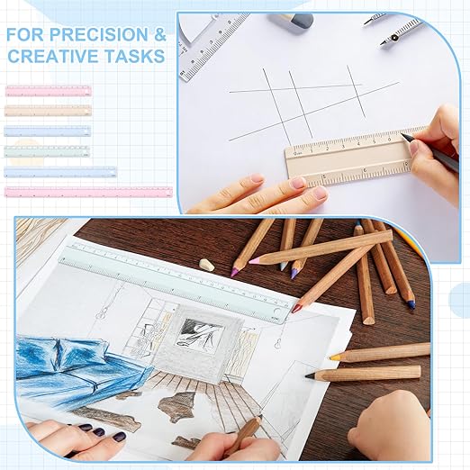 PATIKIL Metal Ruler 6 Inch/15cm, 4 Pcs Aluminum Straight Edge Ruler, Dual Scale Measuring Tool with Inch/Centimeter Scales & Hole for Math Office Drawing Engineering Pink/Yellow/Blue/Green