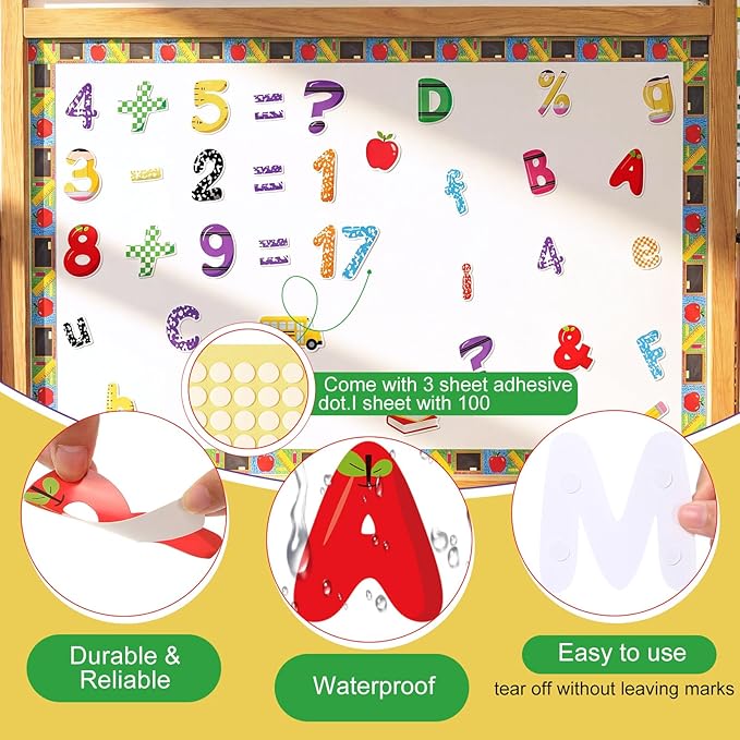 221 Pcs Pencil Apple Ruler Bulletin Board Letters, Round Alphabet Number Punctuation Symbol Combo Letter Cutouts, Colorful Classroom Decor for Summer School Classroom Chalkboard Poster Wall