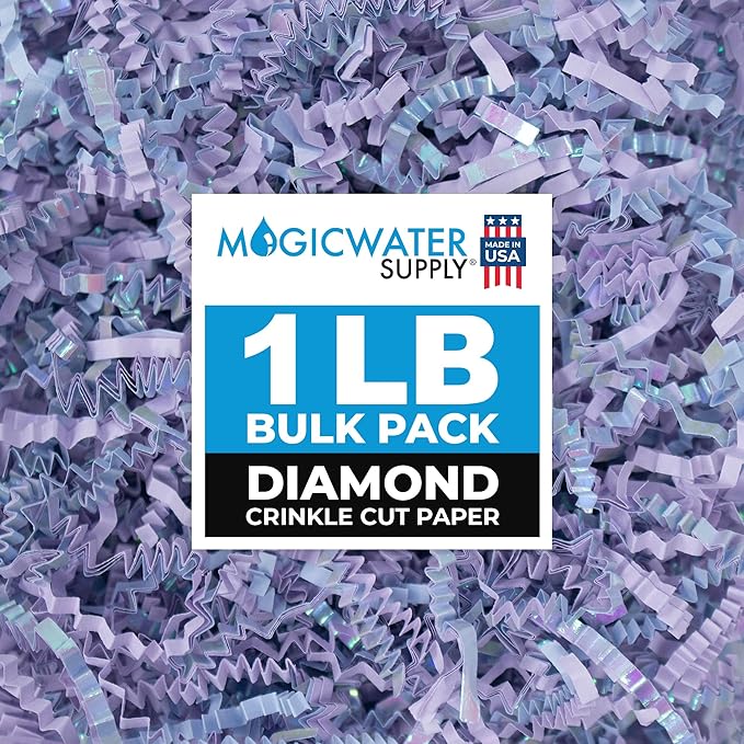 MagicWater Supply Iridescent Crinkle Cut Paper - 1 LB Diamond Lavender - Shred Filler great for Gift Wrapping, Basket Filling, Birthdays, Weddings, Anniversaries