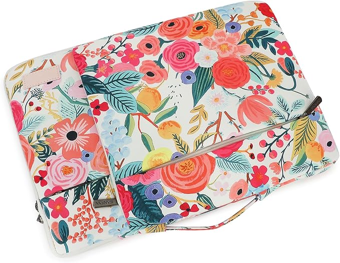 360° Protective Laptop Sleeve Case Bag with 3 Pockets,Handle,Luggage Strap for MacBook Pro 14 inch and 14 inch-14.4 inch Screen Laptop (Watercolor Flowers)
