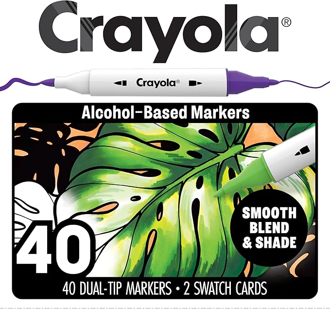 Crayola DualTip Alcohol Marker Set for Adults (40ct), Adult Coloring Book Markers for Blending, Shading & Layering, Fine & Brush Tips, Art Supplies