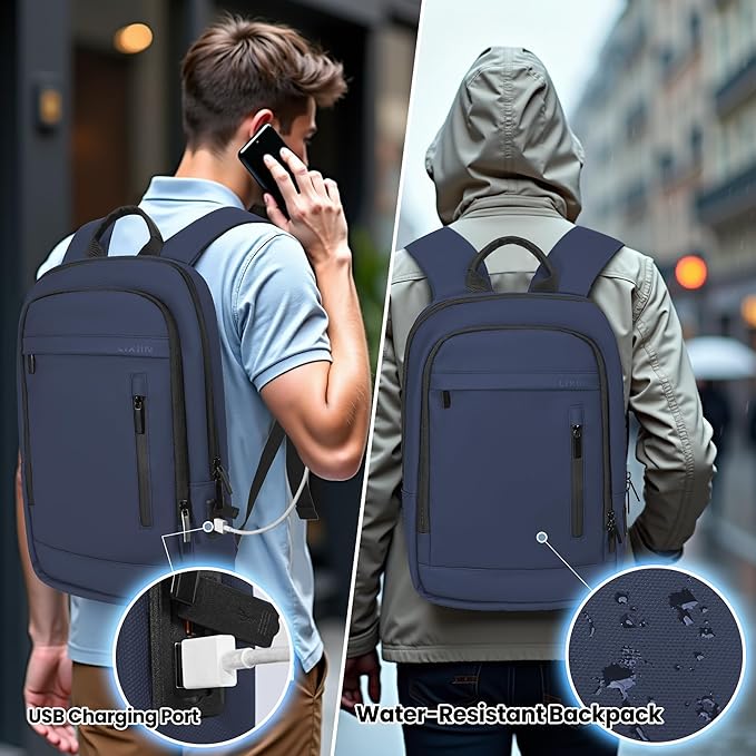Business Backpack for Men Lightweight Commute Laptop Backpack Anti-Theft Water Resistant Backpack for 15.6 Inch Computer for Daily Office Work with Small Bag (Blue, 15.6")