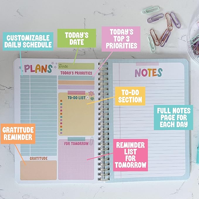 Hadley Designs Daily Planner Undated - Undated Daily Planner with Hourly Schedule, To Do List Notebook for Work, Day Planners for Kids & Adults, Teacher Supplies, Teacher Graduation Gifts