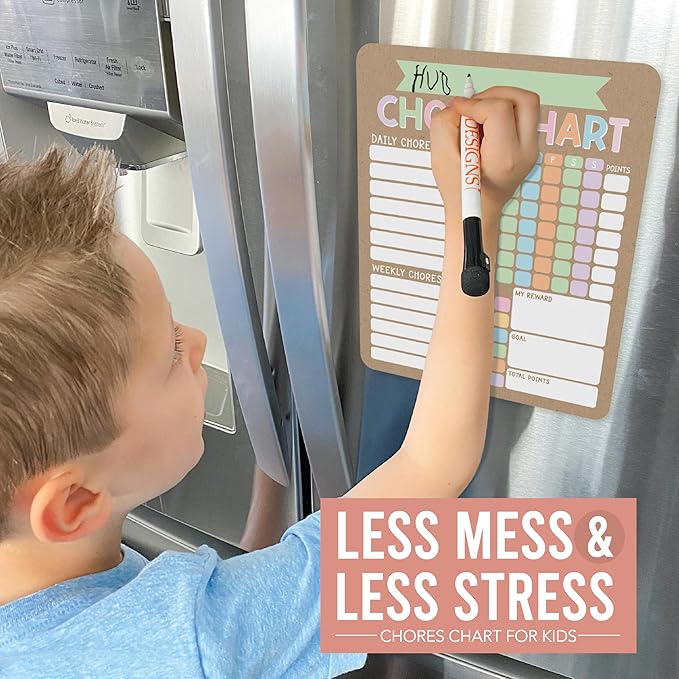 Hadley Designs Magnetic Chore Chart for Kids Multiple Kids – Dry Erase Chores Chart for Adults and Teens, Responsibility Task List for Family, Fridge Task Board Tracker at Home, Kraft Chore Board