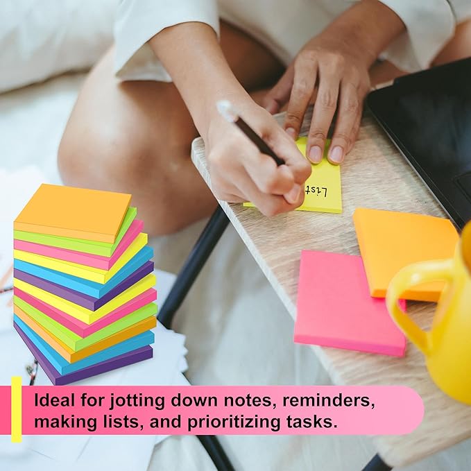 OHOME Sticky Notes - 12 Pads, 3”x3” - Colorful Self-Stick Post Notes Bulk - Office Desk Accessories | Teacher Classroom Must Haves,Aesthetic School Supplies for Home,Back to School Essential