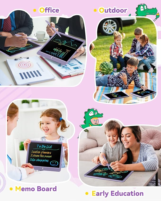 KOKODI 15 Inch LCD Writing Tablet with Anti-Lost Stylus, Erasable Doodle Board Colorful Toddler Drawing Pad, Car Travel School Games Toys for 3 4 5 6 7 8 Kids, Birthday Gift for Girls Boys Purple