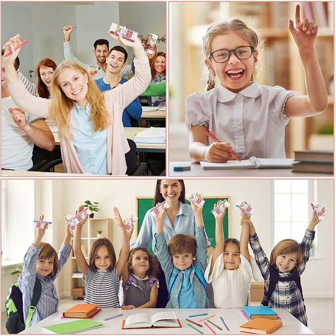 MotiMind 50 Set Welcome Back To School Supplies Gift Bulk Include Greeting Card with Tie and Inspirational Ballpoint Pen First Day of School Gift for Student Classmate Teacher Classroom (Cute Color)