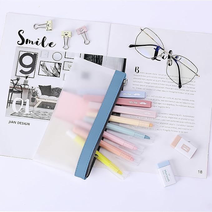 Mr. Pen- Clear Pencil Pouch, 8.50"x4.25", 6 Pack, Durable TPU Material, Medium Water-Resistant Pencil Bags with Smooth Zipper, Multipurpose Clear Pouch for Stationery, School, Office, Travel Supplies