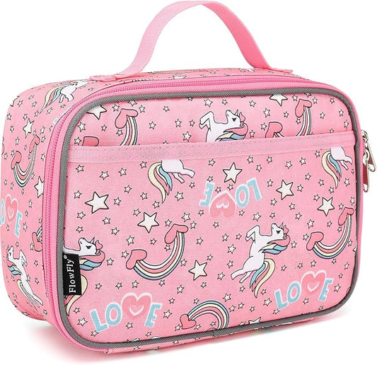 FlowFly Kids Lunch box Insulated Soft Bag Mini Cooler Back to School Thermal Meal Tote Kit for Girls, Boys, Unicorn