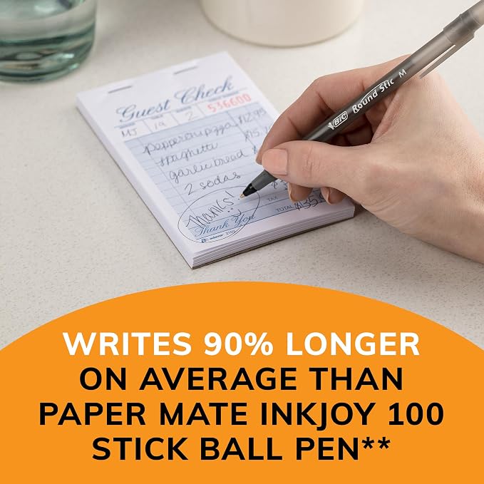 BIC Round Stic Xtra Life Ballpoint Pens, Medium Point (1.0mm), Black, 60-Count Pack, Flexible Round Barrel For Writing Comfort (GSM609-BLK) 60 Count (Pack of 2)