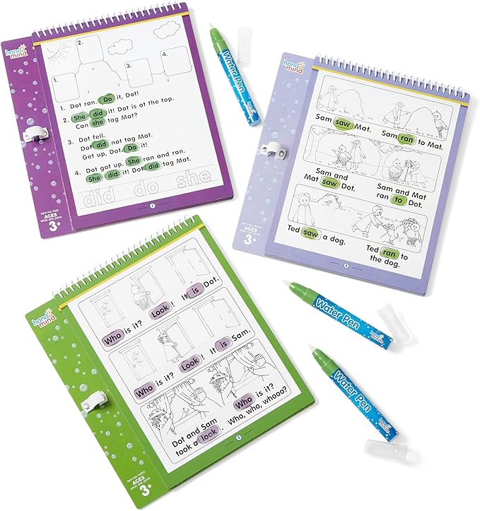 hand2mind Bob Books Sight Words Water Workbook Set, Water Pen Coloring Books for Toddlers, No Mess Coloring, Water Reveal Pads for Kids, Science of Reading (3 Water Books and 3 Water Pens)