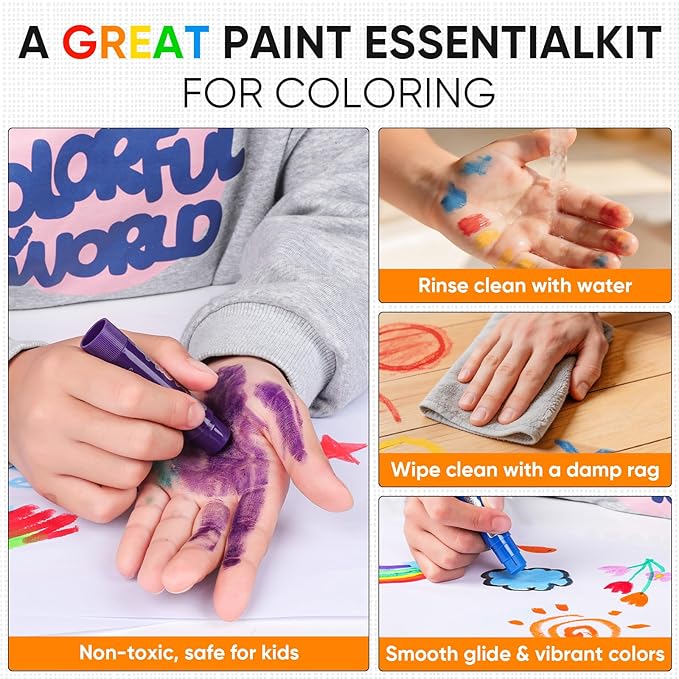 48 Pack Tempera Paint Sticks,24 Colors Washable Paint Sticks for Kids,Non-Toxic,90s Quick Drying, Allergen Free and High Coverage Solid Tempera Paint Stick,Ideal Gifts for Kids and Toddlers