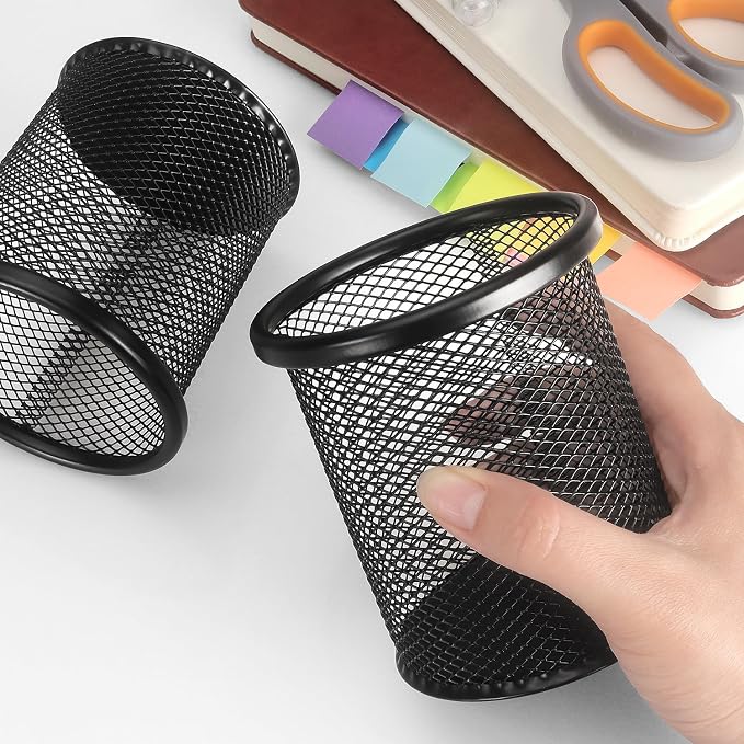 Tamaki Pen Holder Cup for Desk, Wire Mesh Pencil Cup Holder, Black | Pen Cup for Desk Office Pen Organizer