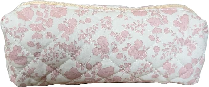 Cute Mini Quilted Makeup Bag for Women Travel Cosmetic Bags Lightweight Coquette Aesthetic Floral Toiletry Organizer Case (O-Begie)