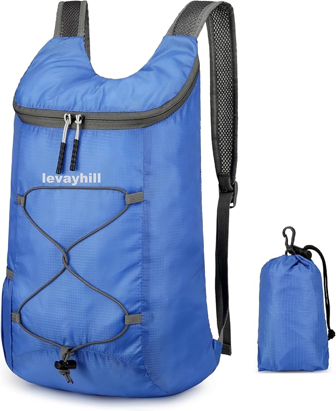 levayhill 16L Lightweight Foldable Hiking-Backpack Small Packable-Daypack For Travel,Ultralight Water-Resistant Gym Bag Men Women Easy Carry-on (Royal Blue)