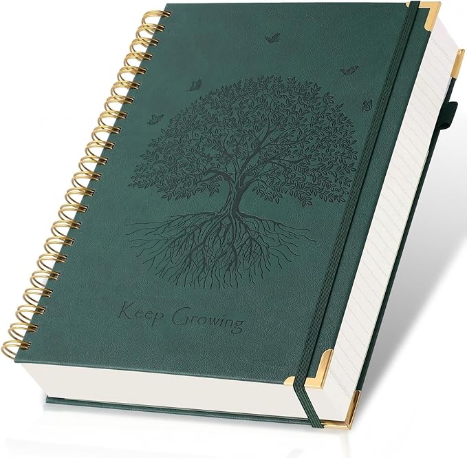Blank Spiral Notebook, Sketch Book, 8.5" x 11", 300 Pages Hardcover Leather Sketchbook, Large Unlined Notebook Journal for Women Men, No Bleed Thick Paper Sketchbook for Drawing, Green Sketch Books