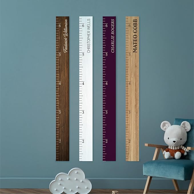 Personalized Kids Growth Chart Wooden Height Ruler for Wall – Custom Name Baby Growth Chart, Nursery Wall Decor, 2-Piece Easy Install, 3 Widths (3.5", 4.5", 5.5"), 10 Colors & Fonts