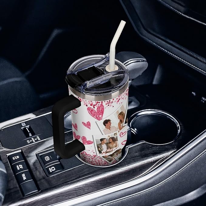 Personalized Tumbler Custom Vacuum Insulated Travel Mug Customizable Coffee Cup with Your Photos and Text Christmas Birthday Gift (Heart Shaped Photo)