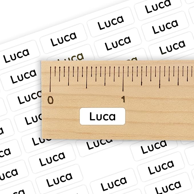 Mini Name Labels (175) - Custom Personalized Name Labels for Labeling Tiny Items, Washer and Dryer-Safe Waterproof Labels for Daycare, Preschool, and School - White/Black