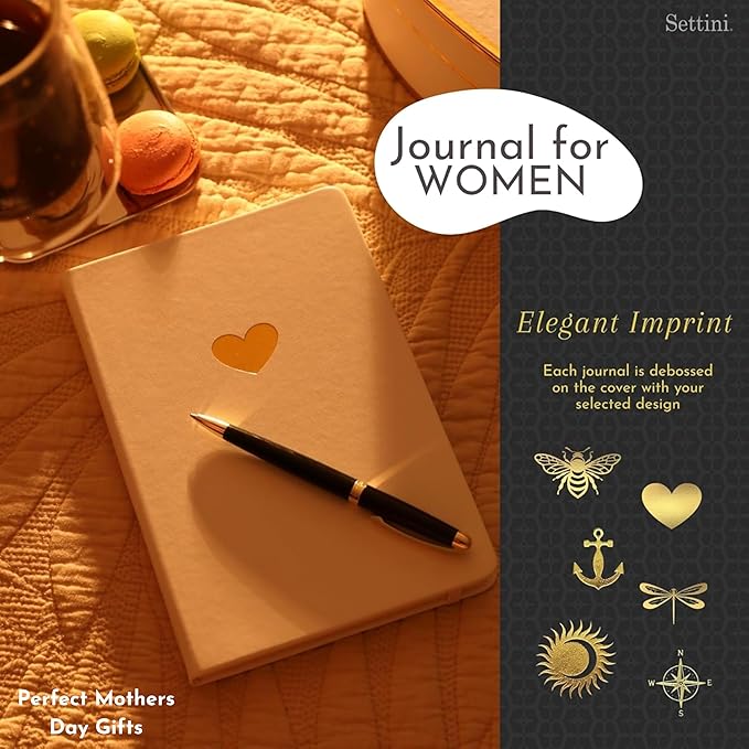 SETTINI Lined Journal, Ideal for Journaling - A5 Vegan Leather Notebook, 192 Archival-Quality Pages, QuillEase Bleed-Free Paper, Inner Pocket & Bookmark - White Heart
