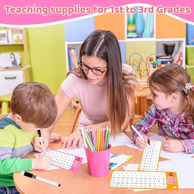 15Pcs Subtraction Flash Cards, Subtraction Chart 1-12 with 2 Dry Erase Pens 1 Rings, Time Table Flash Cards for 1st to 3rd Grades Fun Learning with Math Game