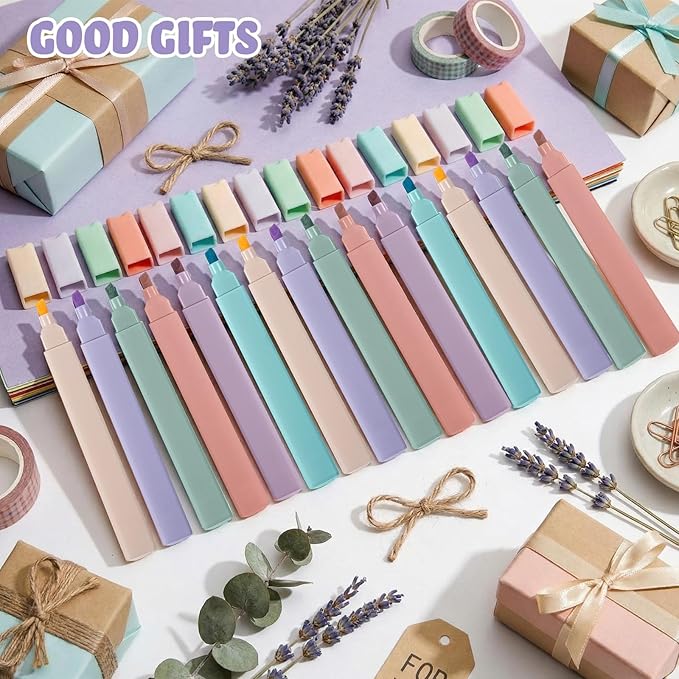 Marspark 120 Pcs Highlighters Bulk Chisel Tip Aesthetic 6 Assorted Colors No Bleed Cute Soft Bohemian Color Marker Pens for Journal Planner Notes School Study Office Supplies (Boho Color)