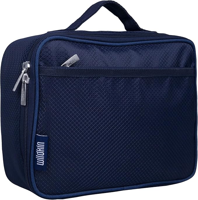 Wildkin Kids Insulated Lunch Box, Keeps Food Hot or Cold, BPA-Free with Mesh Pockets & Easy-Clean Lining – Ideal for School, Travel & Daycare – Rip-Stop Blue