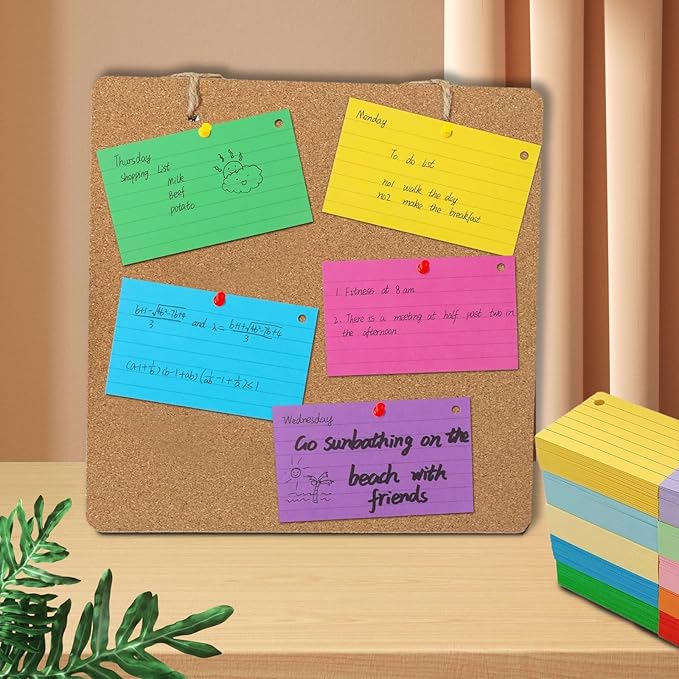 1000 Pcs Index Cards 2.91 x 2.01 Inch Color Flash Cards with Rings, Heavy Note Cards, Punched Ruled Index Cards for Studying, Office and Home, 10 Colors
