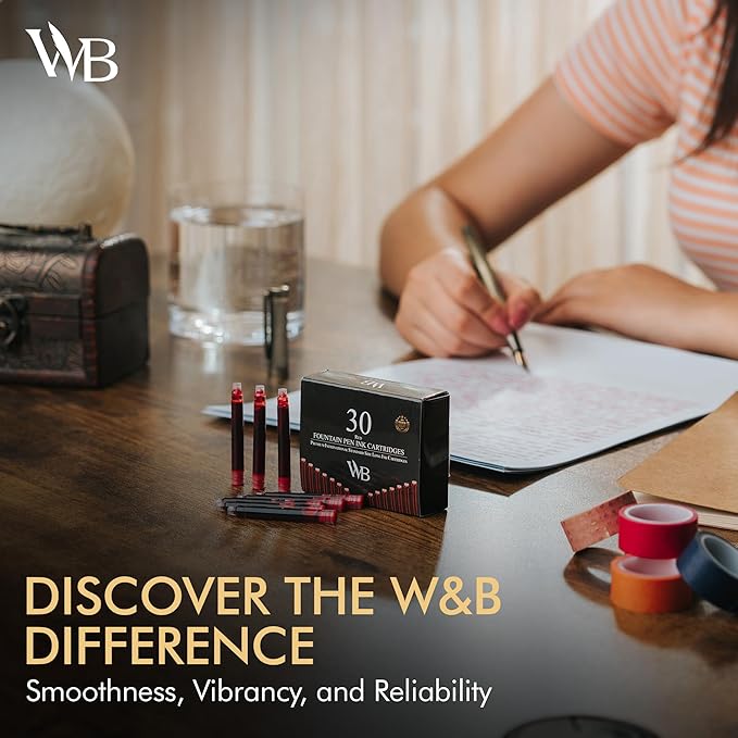 Wordsworth & Black Fountain Pen Ink Refills - Set of 30 Gold Ink Cartridges - International Standard Size - Length APPR 2.3" - Base Diameter APPR 0.24 Inch - Disposable and Generic