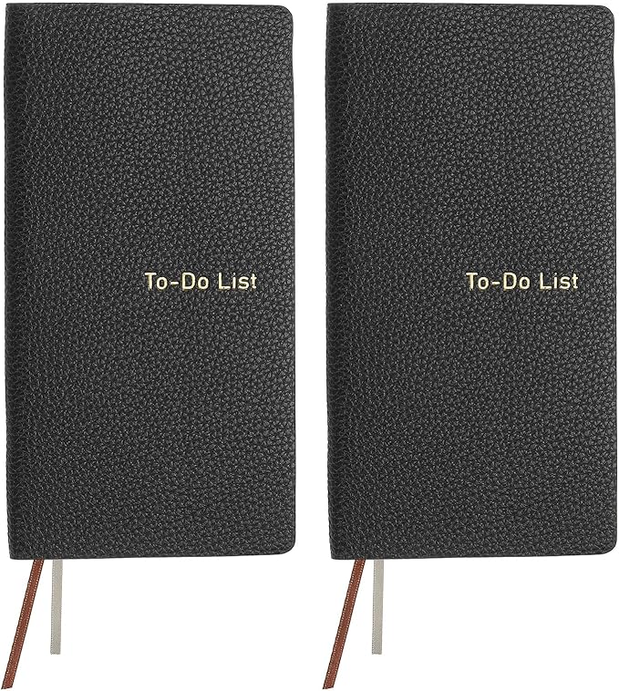 PATIKIL 2 Pcs Leather to Do List Notepads, 160 Pages 6.5 x 3.2" Leather Daily Planners to Do List Notebook for Business Personal Daily Plans Schedule Planner Office Supplies, Black
