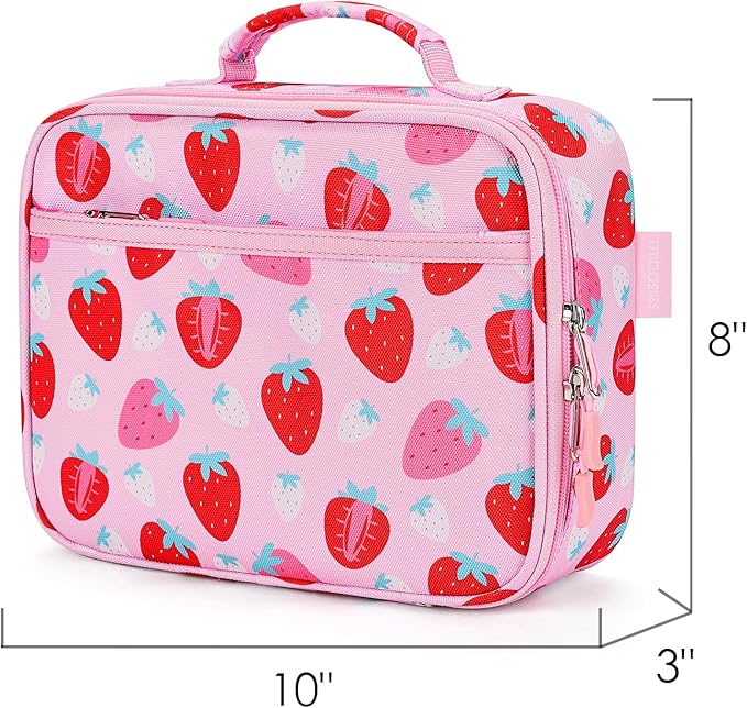 mibasies Kids Lunch Box for Girls Toddler, Insulated and Reusable Lunch Bag for School, Assorted Strawberry - Pink