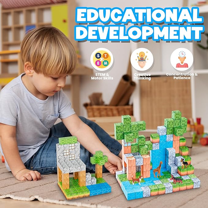 Contixo Kids Magnet Toys - ST14 145 PCs Magnetic Tiles, 3D Building Blocks, STEM Construction Creativity, Imagination, Recreational, Educational Block for Children Toddler Kids Ages 4-8