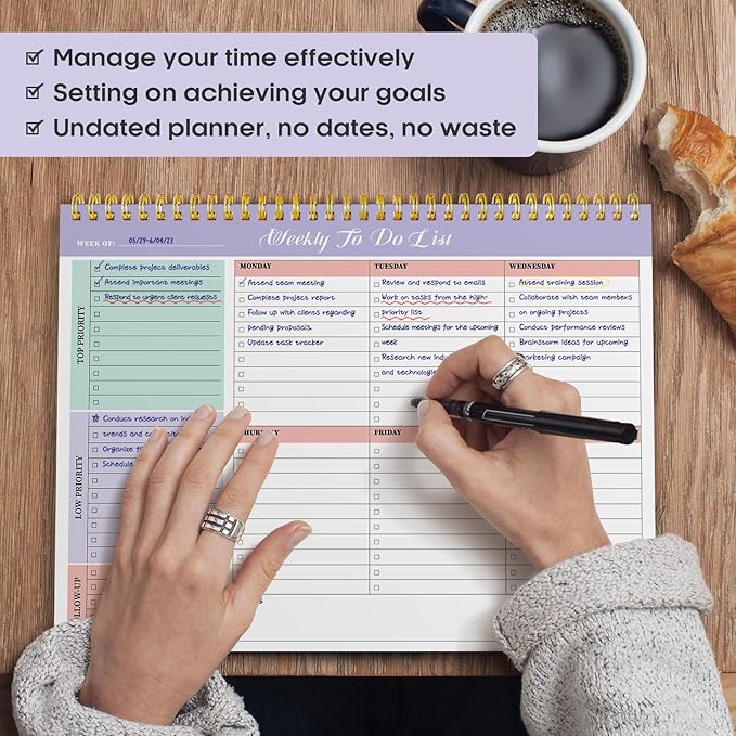 Taja Weekly To Do List Notepad with 52 Undated Sheets（8.5"×11"）- Weekly Desk Planner for Women & Man, Work and Home -1 Pack Violet Dream