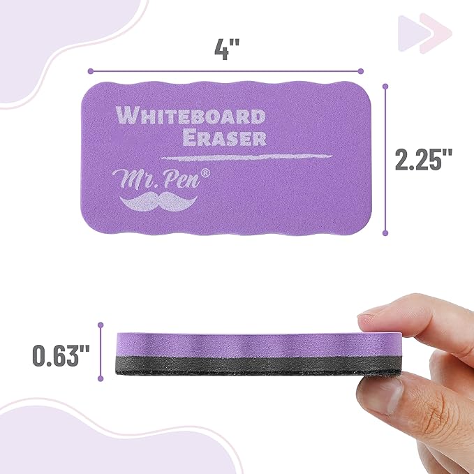 Mr. Pen- Magnetic Dry Erase Erasers, 4"x2.25", 8 Pack, Colorful Magnetic Whiteboard Erasers for White Board, Classroom, Home, Office, Back to School Supplies