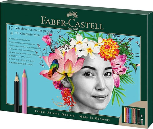 Faber-Castell Polychromos and Pitt Graphite Matte Gift Art Set, 1 Count (Pack of 23), Multicolor 23