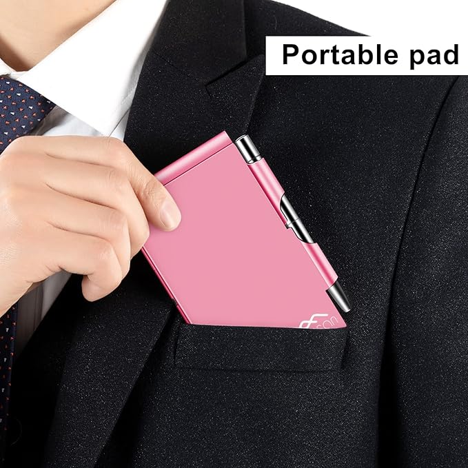 amassan Metal Pocket Notebook, Small Pocket Notepad Aluminum Note Case with Mini Metal Pen and 60-Page Sheets (Fuchsia)