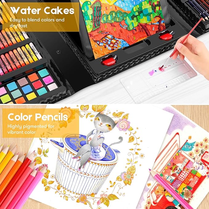 iBayam Art Kit, 251-Pack Art Supplies Drawing Kits, Arts and Crafts Gifts Box for Adult, Art Set Case with Trifold Easel, Scratch Paper, Sketch Pad, Coloring Book, Crayons, Pencils