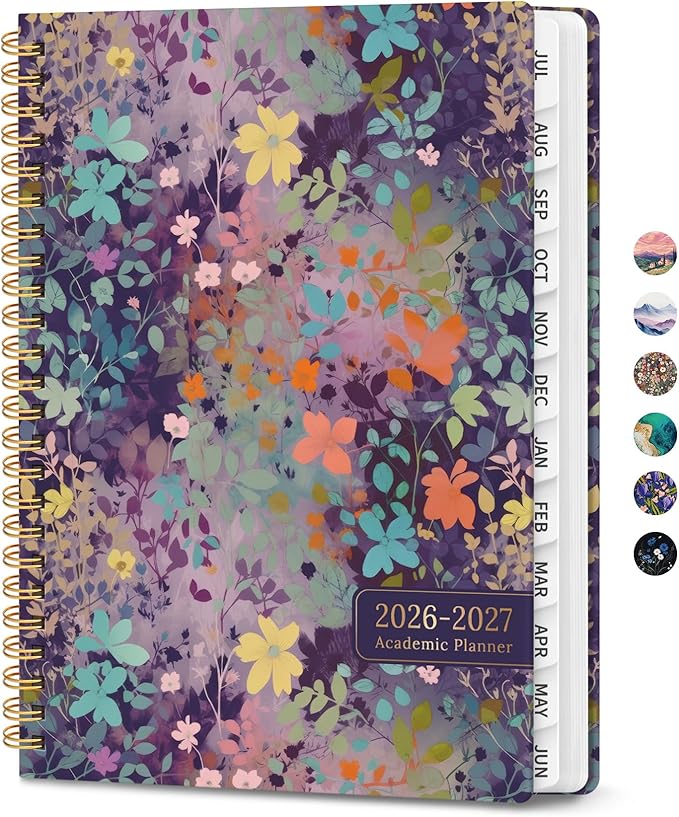 Planner 2026-2027, Monthly and Weekly Academic Planner July 2026 - June 2027, Hardcover Student Teacher Planning Agenda Calendar Book with Tabs, Perfect for Office School Supplies, A5 (6.3" x 8.5") - Lavendar Floral