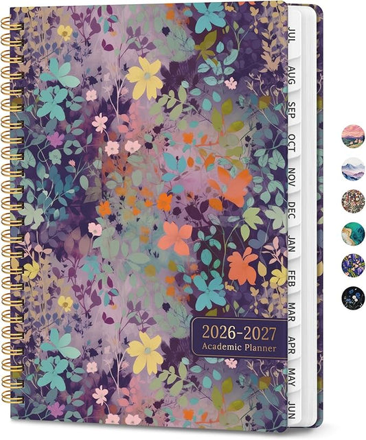 Planner 2026-2027, Monthly and Weekly Academic Planner July 2026 - June 2027, Hardcover Student Teacher Planning Agenda Calendar Book with Tabs, Perfect for Office School Supplies, A4 (8.5" x 11") - Lavendar Floral