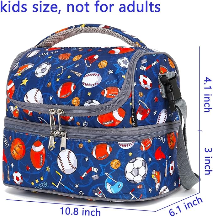 FlowFly Double Decker Cooler Insulated Lunch Bag Large Tote for Boys, Girls, Men, Women, With Adjustable Strap, Football