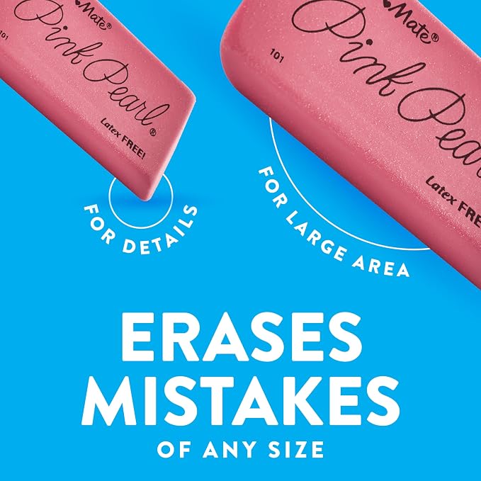 Paper Mate Pink Pearl Erasers, Medium, 24 Count - Back to School, Classroom, Teacher Supplies (Pack of 2)