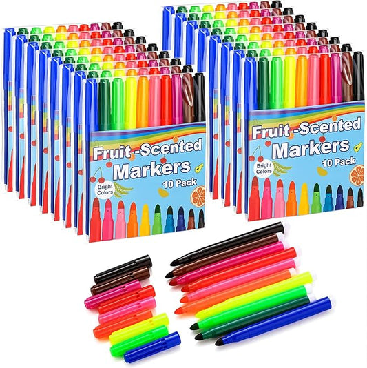 16 Pack Fruit Scented Washable Markers Bulk, 160 Count 5.2 Inch Coloring Markers, 10 Colors Art Supplies Birthday Gifts Must Haves and Reward