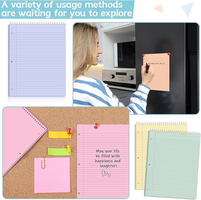 10 Packs 8.5 x 11 inch Top Spiral Notebook with 3 Hole Punched Legal Pads 40 Sheets College Ruled Notepad Hard Cardboard Paper Wirebound Pads for Business School Office Home Supplies (Pastel)