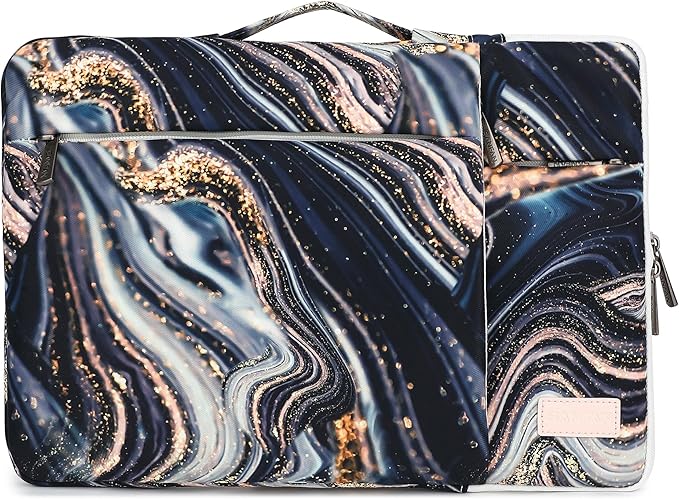 360° Protective Laptop Sleeve Case Bag with Muti-Pockets,Handle and Luggage Strap for iPad 12.9 inch,MacBook Pro Air 13" and 12.5 inch-13.3 inch Screen Laptop (Black Marble)
