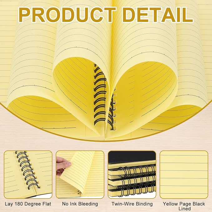 Yahenda 6 Pcs Spiral Notebooks, 1 Subject, Wide Ruled, Yellow Inner Pages