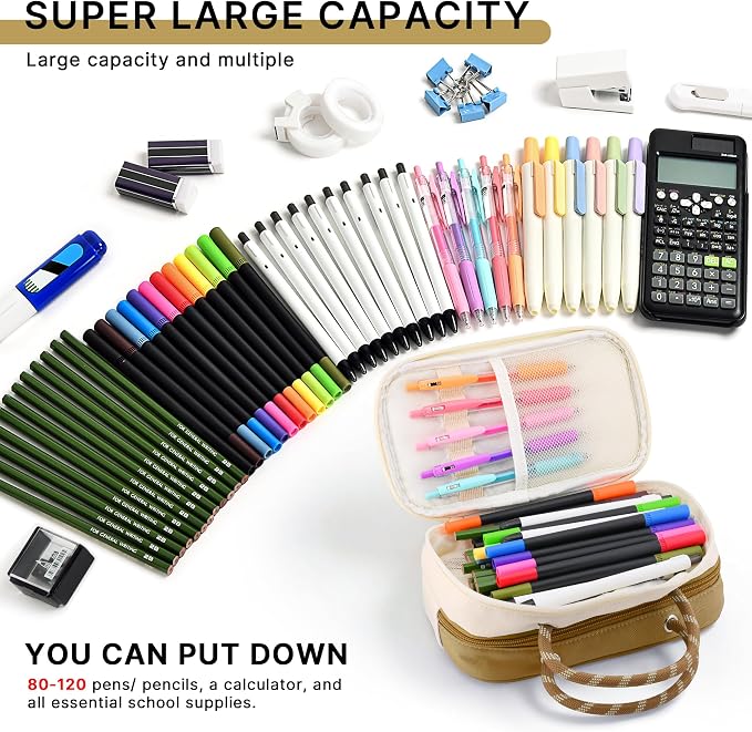 TOPBIDAI Large Pencil Case Pouch School Supplies for Girls Boy Women Men | Big Pencil Bag with 5 Compartments, Easy Grip Handle, Office College School Pencil Box