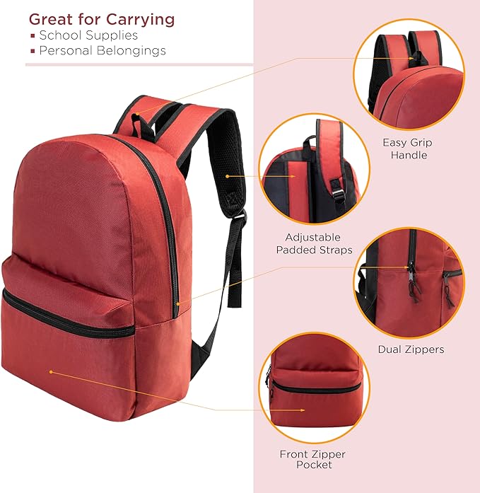 Moda West 17" School Backpacks for Kids - Backpacks in Bulk for Elementary, Middle, and High School Students, 10 Pack